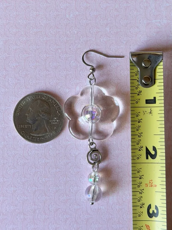 Handmade flower & swirl dangle funky cute earrings 💐🌀🩵 - Image 6