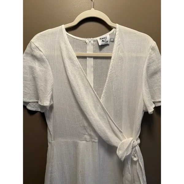 Princess Polly White Cotton Wrap Mini‎ Dress Ruffle Hem Short Sleeve US 12 - Image 4