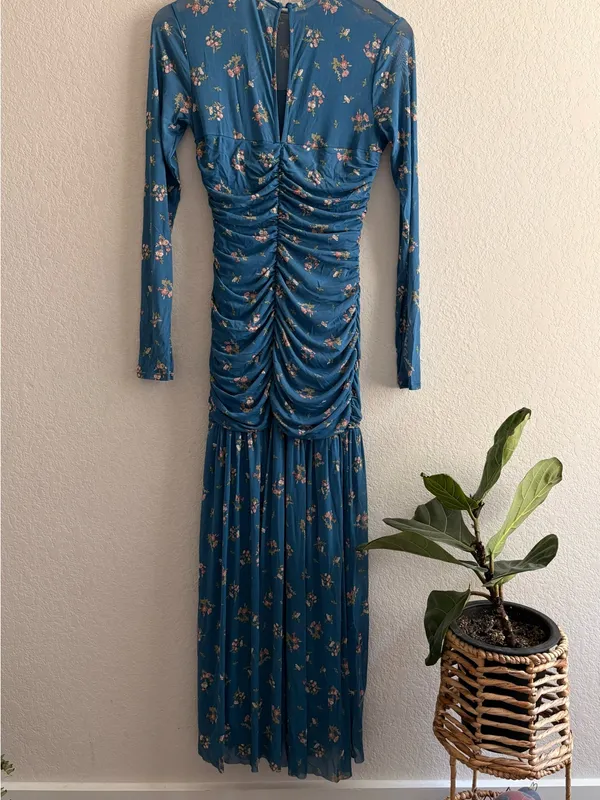 Lulu’s Easy Delight Blue Floral Drop Waist Maxi Dress M - Image 5