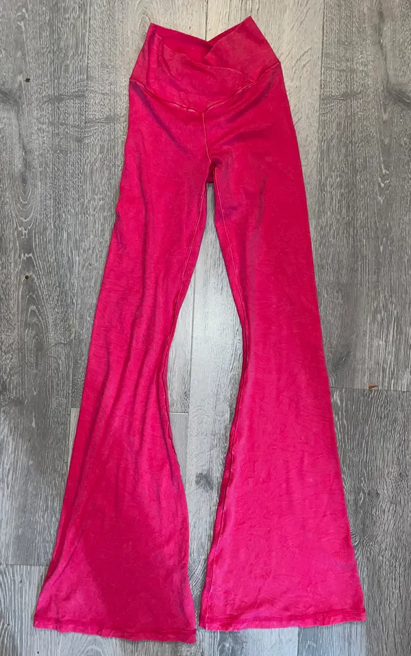 Pink Double Crossover Flare Leggings - Image 2