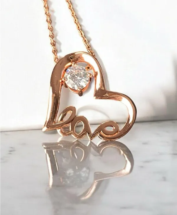 Rose Gold Plated Sterling Silver Floating Heart Love Necklace NIB - Image 2