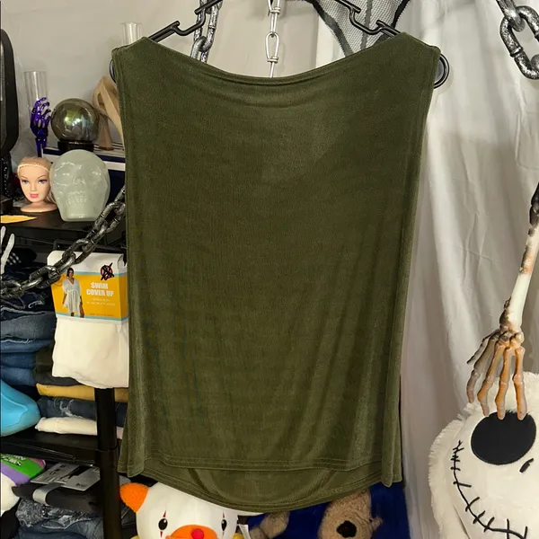 Olive Green Drape Neck Top Size L - Image 4