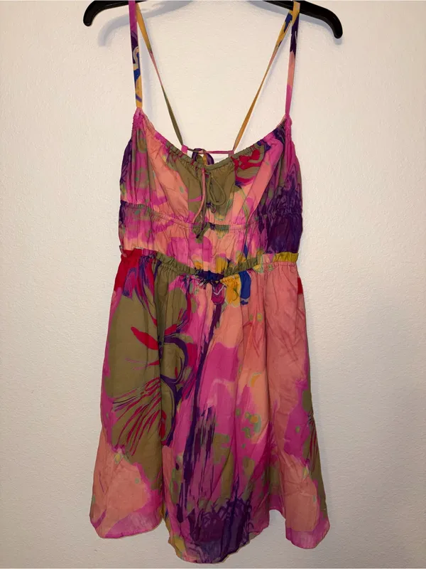 NWT Steve Madden Floral Mini Dress Medium Spaghetti Strap Tie Bust Tropical - Image 2