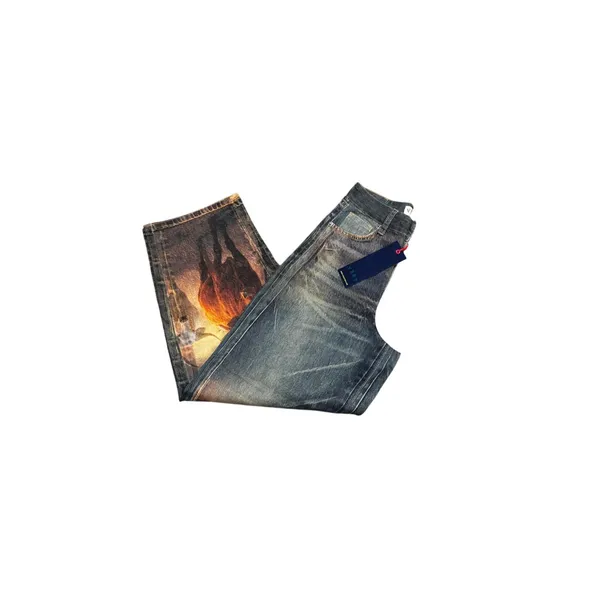 VBRT [XPT894] Long Horn Digital Horse Print Baggy Barrel Jeans NWT Size Small - Image 5