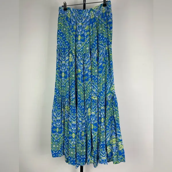 Scoop Blue Yellow Floral‎ Printed Tiered Maxi Skirt - Image 3