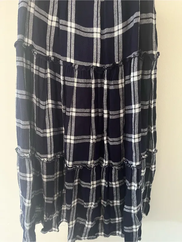 Trixxi Navy Blue White Plaid Tie Strap Mini Dress Small Beachy Coastal Cottagecore - Image 3