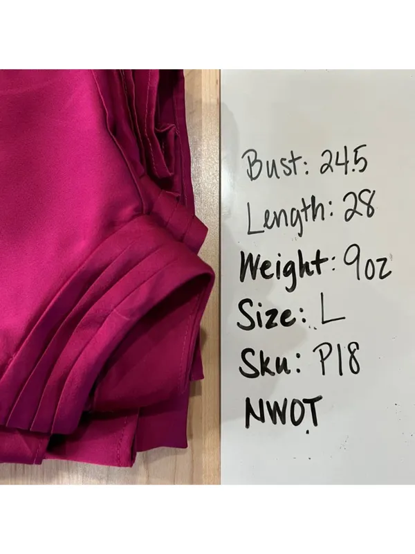 Halogen High Neck Flared Cuff Satin Blouse Fuschia Pink Size Large NWOT - Image 11
