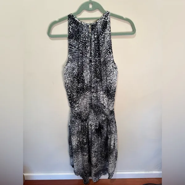 Ramy Brook Audrey Smocked Midi Silk Dress Black and White Print Sz S‎ - Image 2