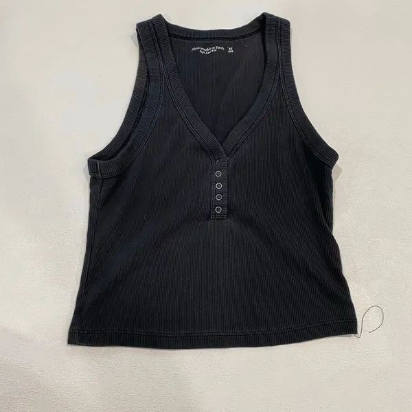 Abercrombie & Fitch XS Black Ribbed Henley Tank Top Y2K Fitted - Image 3