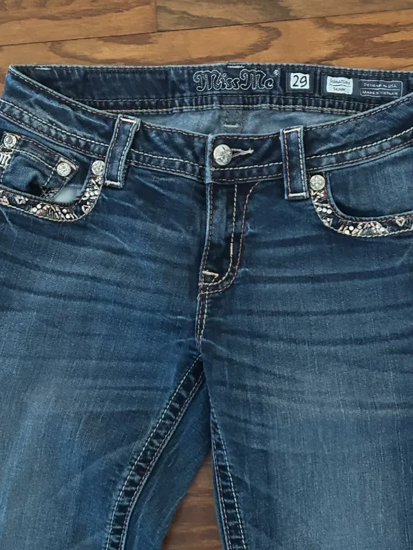 Miss Me Signature Skinny Beaded Sequin Embroidered Jeans Size 29 Y2K - Image 8