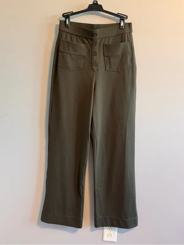 NWT Olive Green Halara High Rise Wide Leg Pants Button Front Career Casual Mediu - Image 3