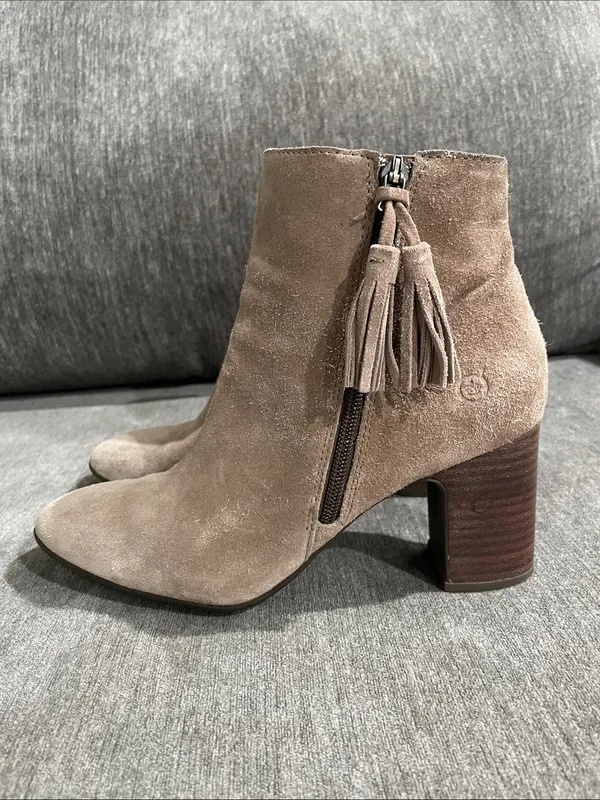 Born Bootie Tassel Taupe Suede Leather Boots Size 8.5 - Image 6