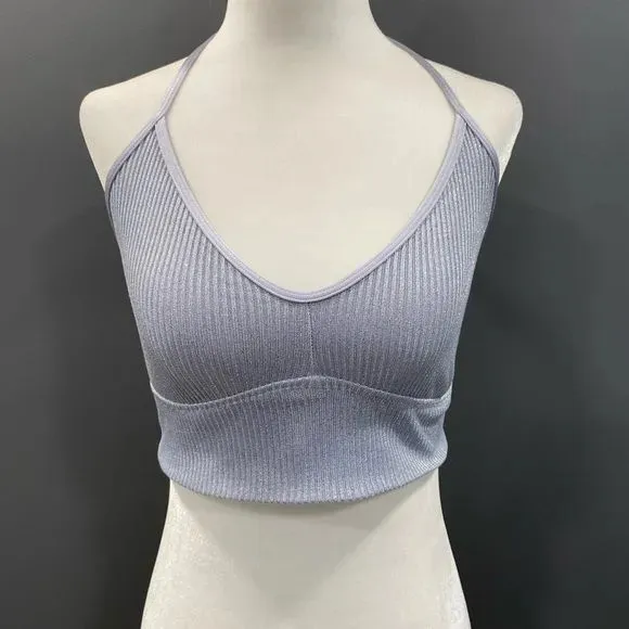 Aerie Real Obsessed Halter Bralette - Metallic/Silver - S - Image 6