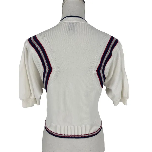 Maeve Puff Sleeve Cardigan White Inset Graphic Button Front‎ Sweater Size S - Image 11