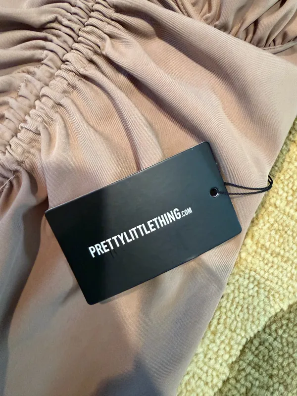 NWT PrettyLittleThing Taupe Ruched Front Halterneck Bodycon Dress Size US 8 - Image 5