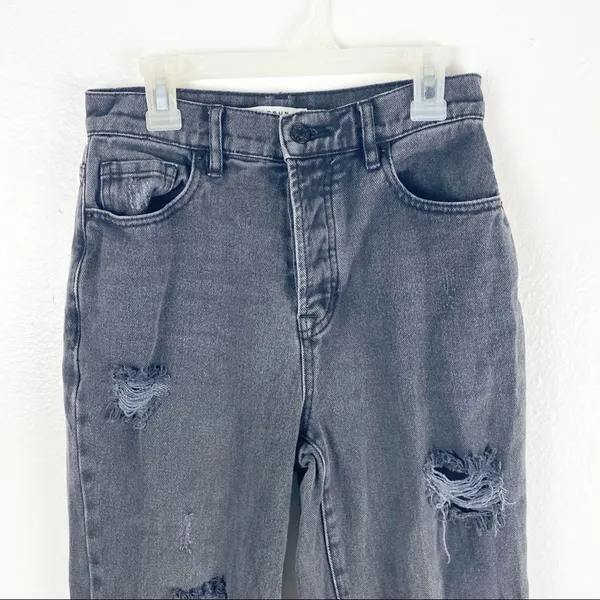 PACSUN Black Wash High Rise Straight Ripped Distressed Frayed Hem Jeans Size 24 - Image 11