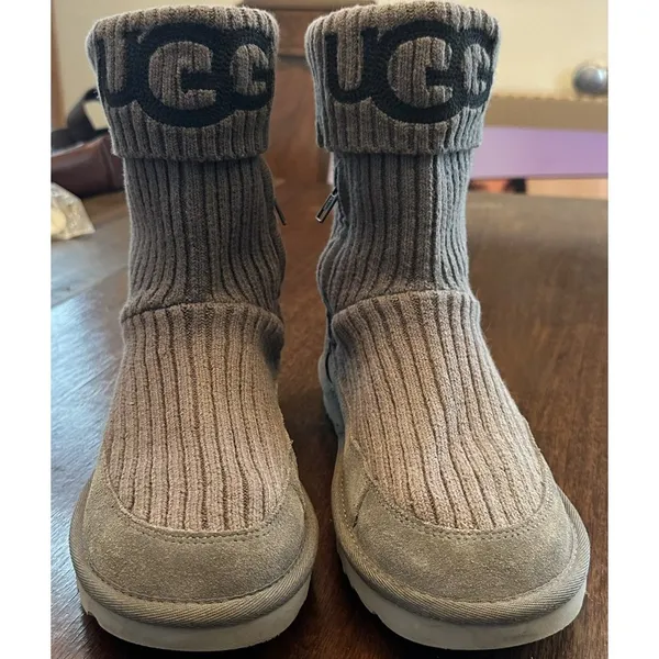 UGG Charcoal Gray Classic Knit & Suede Boots Women’s Size 8 - Image 3