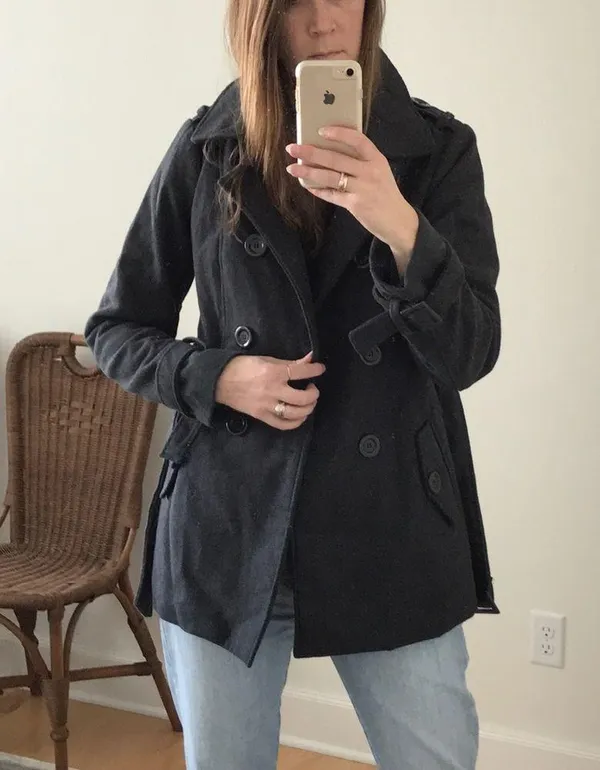 Ambiance Dark Gray Wool Blend Trench Coat Jacket Size Medium - Image 2