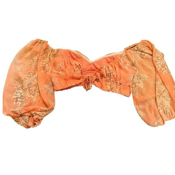 Hello Molly Flowy Sleeve Bustier Crop Top‎ Orange Floral Fairy Romantic Size XS - Image 7