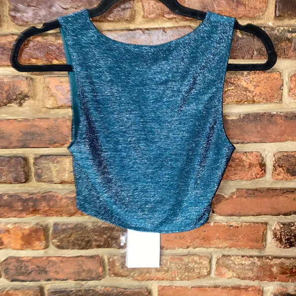 NWT Fashion Teal Blue Glitter Sparkle Grommet Crop Tank Top Women's Size XS - Image 6