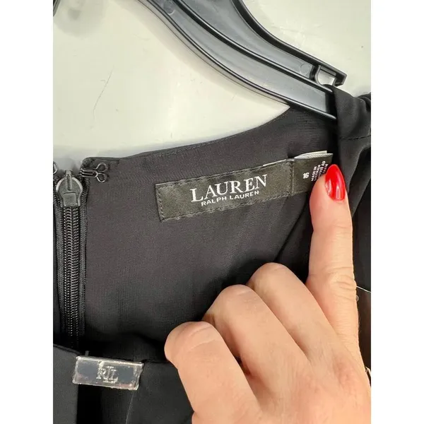 Lauren Ralph Lauren Black Short Sleeve Metal Plaque Keyhole Crew Neck Dress 16 - Image 10