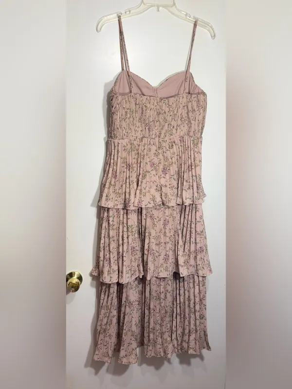 Lulus Cascading Crush Pink Floral Print Tiered Bustier Midi Dress size M - Image 10