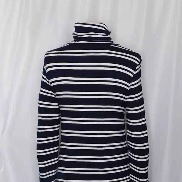 Anthropologie MAEVE Navy Blue White Striped Turtleneck‎ Jersey Knit Dress Small - Image 9