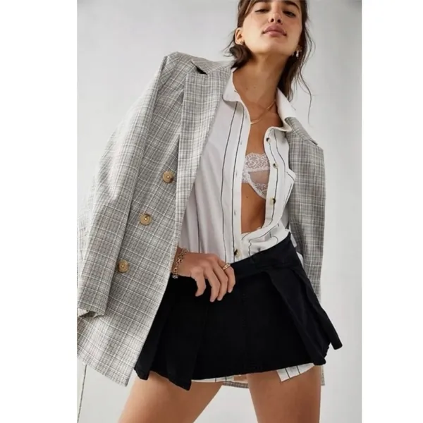 Free People Oversized Happy Hour Stripe Button Down Top White Black Small Preppy - Image 3