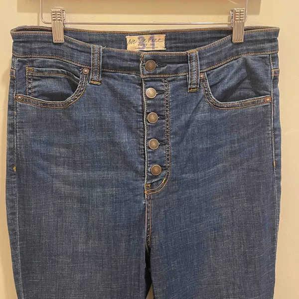 We The Free High‎ Rise Flare Jeans Dark Wash Button Fly Bell Bottoms - Image 3