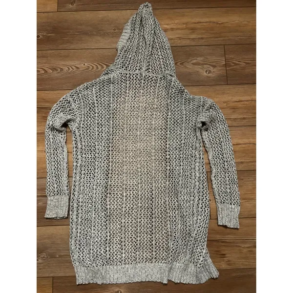 Aerie Womens Open Knit Hooded Cardigan Sweater Marled Grey Longline Size M - Image 6