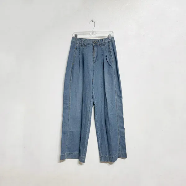 Blue Denim Pleated Wide Leg Trouser Jeans Sz S - Image 2