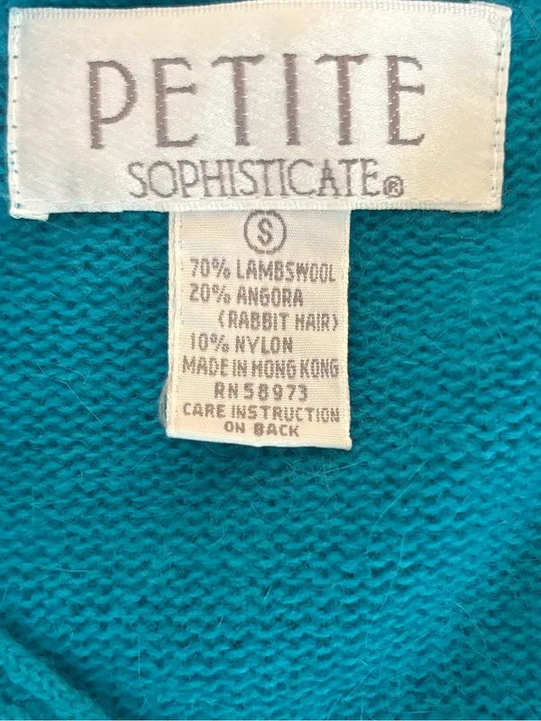 Petite Sophisticate Vintage Lambswool Angora Cardigan Sweater Teal Womens Small - Image 5