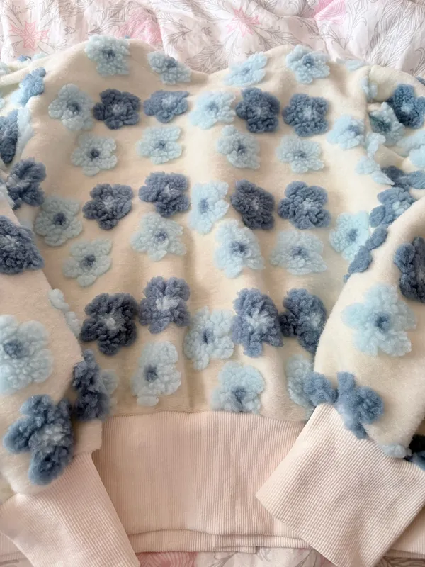 Ladies Fleece Button Fronted Cardigan Blue Floral Size L - Image 3