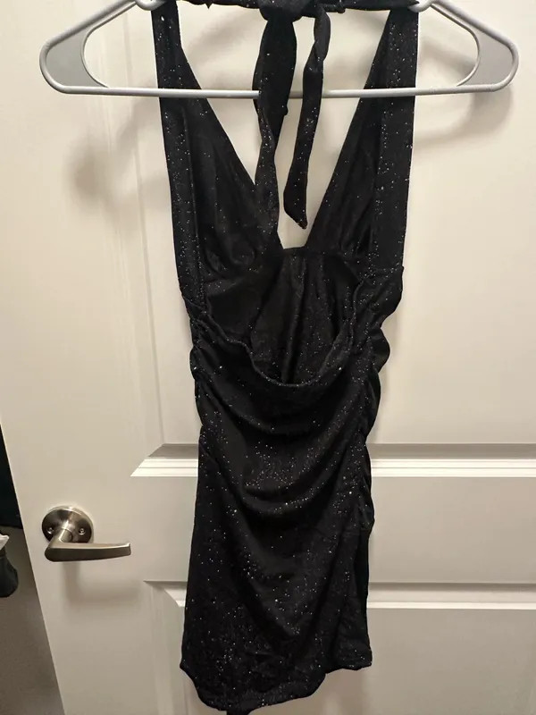 Black Glitter Halter Mini Dress - Image 4