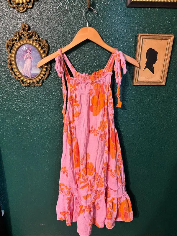 Free People Fleur Flowy Pink Orange Mini Dress Size Large - Image 2