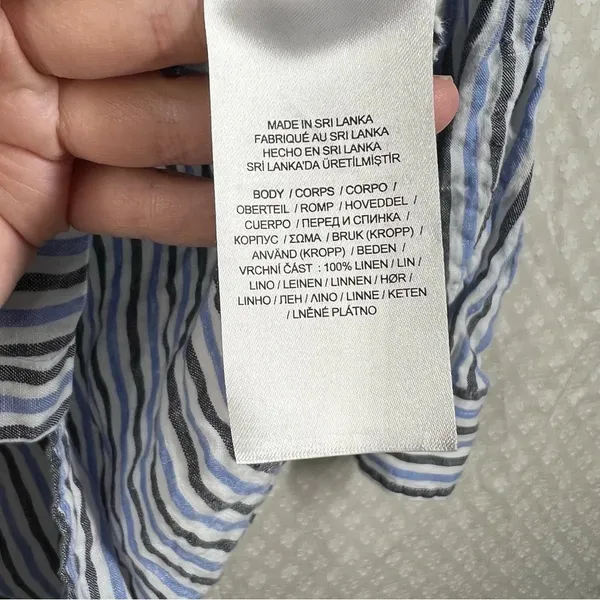 Ralph Lauren‎ Black Label Women Top Sz S Blue White Striped Linen Button Up - Image 5