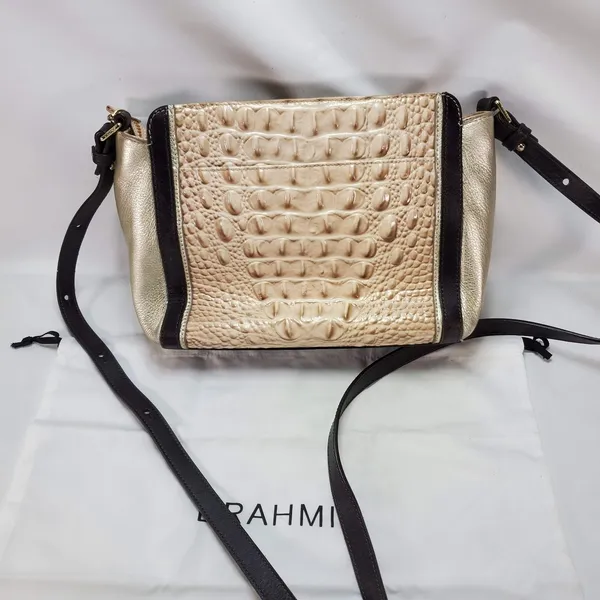 Brahmin Crossbody Leather Crossbody‎ Purse Beige Tan Croc Alligator Design - Image 8
