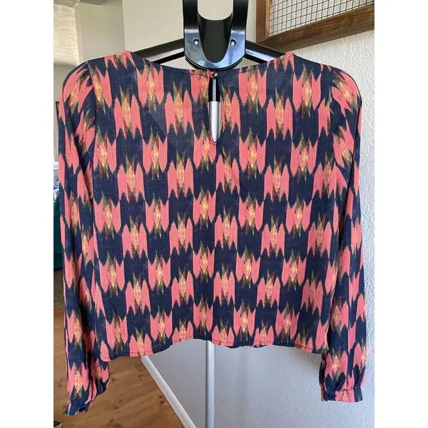 ASTR The Label Multicolor Long Sleeve Cropped Ikat Blouse Top Womens Medium - Image 3