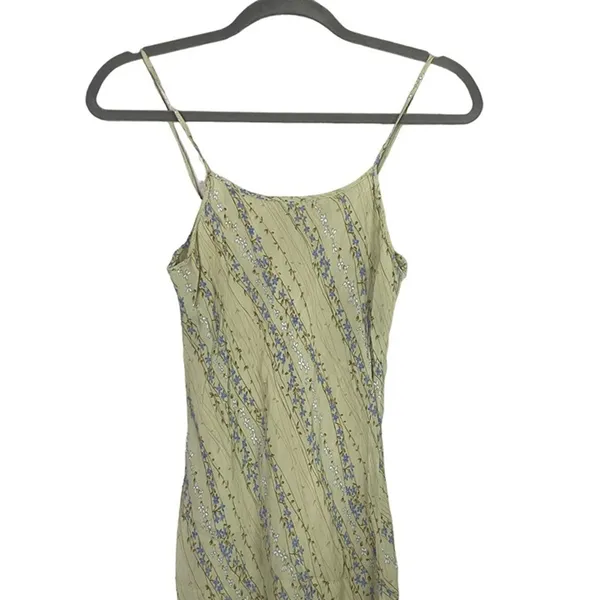 Zara Shimmery Floral Print Spaghetti Strap Slip Midi Dress Lined 10 Green Purple - Image 2