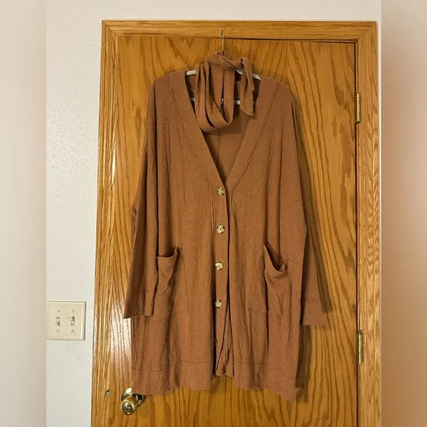 Intimately Free People Women's Rust Cardigan Ribbed Sweater - Size L - Image 2