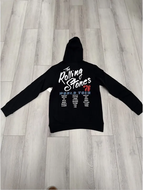The Rolling Stones 76' World Tour Black Hoodie Sweatshirt Mens Small NWT - Image 4