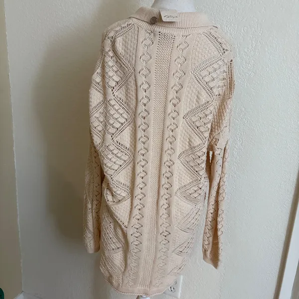 FREE PEOPLE BEACH Get Away Faux Crochet Cardigan Tan Size Medium‎ NWT - Image 5