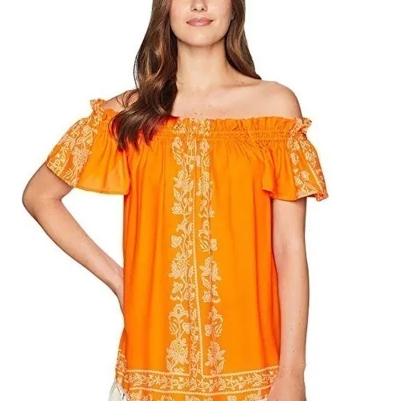 Show Me Your MuMu Orange White Woodstock Tassel Tunic Printed‎ Top Size Med - Image 4