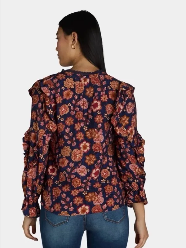 The Pioneer Woman XL Floral Pleated Ruffle Henley Blouse Boho NWT - Image 2