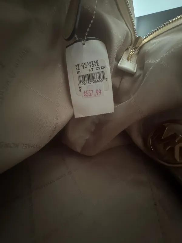 Michael Kors Large Cream Zip Tote Bag w/ Detachable Adjustable Strap Gold - Image 3