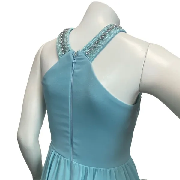 Lulus‎ Women's XS Beaded Twist Front Prom Blue Bridesmaid Chiffon Maxi Dress - Image 4