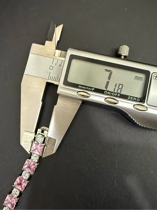 Vintage 925 Sterling Silver Princess Cut Pink CZ & Clear Round Tennis Bracelet - Image 11