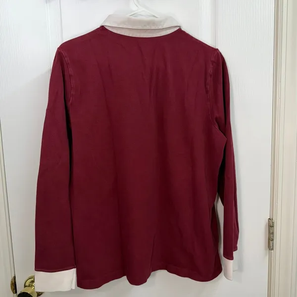 Lands' End maroon collared layered cotton stretch button‎ neck polo shirt XL - Image 5
