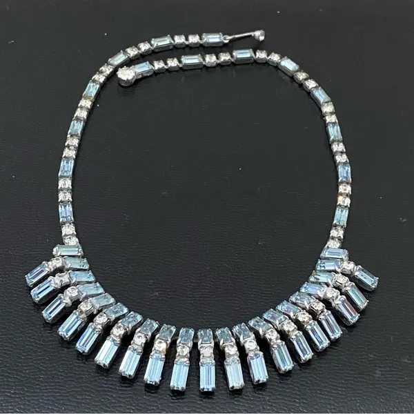 Vintage Unsigned Juliana? Blue Topaz Bib Statement Choker Necklace 35.0g - Image 5