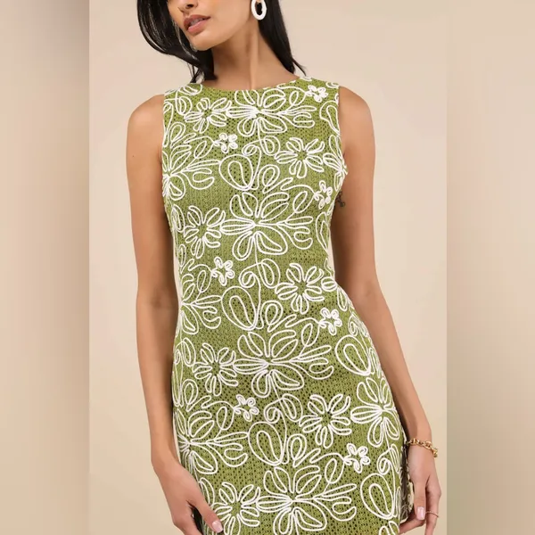 Lulus Fenicia Green Abstract Floral Embroidered Mini Dress - Image 4